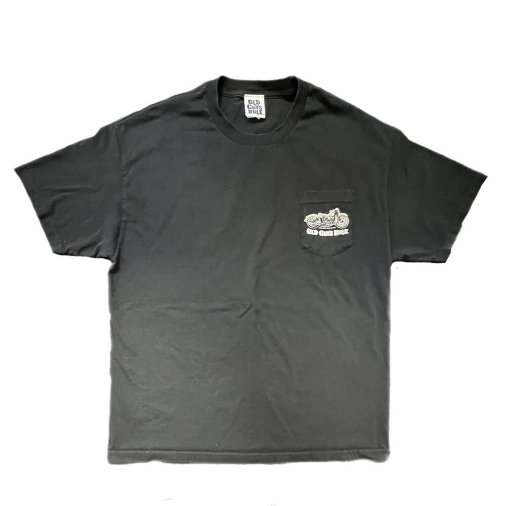 Old Guys Rule T-Shirt Black Motorcycle Graphic Pocket Tee XL